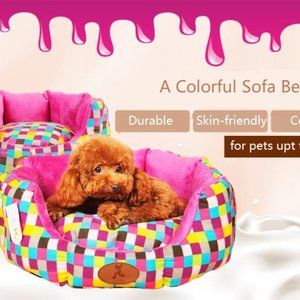 Anti-slip Bottom Colorful Cotton Canvas Plush Cat Dog Small Animal Pet Sofa Bed